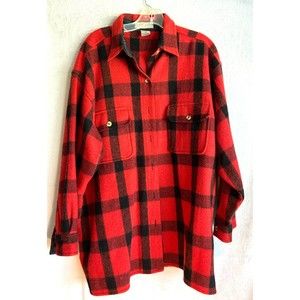 Vtg Robert Stock Button Up Wool Blend Oversize Shirt Jacket Men's Sz L Plaid Red